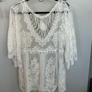 White Lace Boho Top Swim Cover